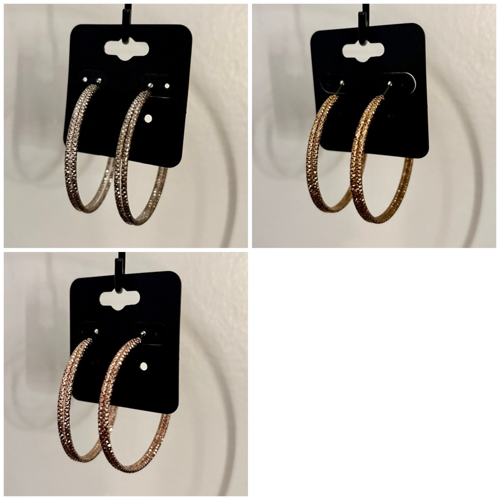 Classic Textured Hoop Earrings Set - Gold, Silver, & Rose Gold